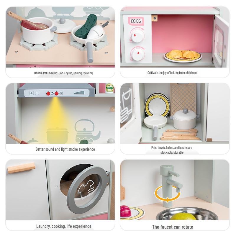 Wooden Kids' Kitchenware Playset with Sound and Light Range Hood
