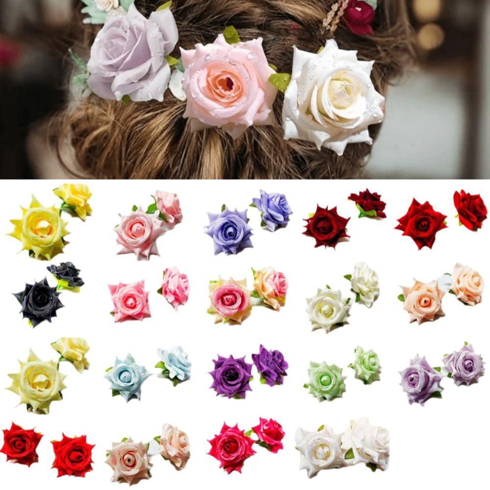 10pcs Pastel Colors Dew Drops Artificial Rose Elegant Flower Arrangement Bridal Hair Accessories