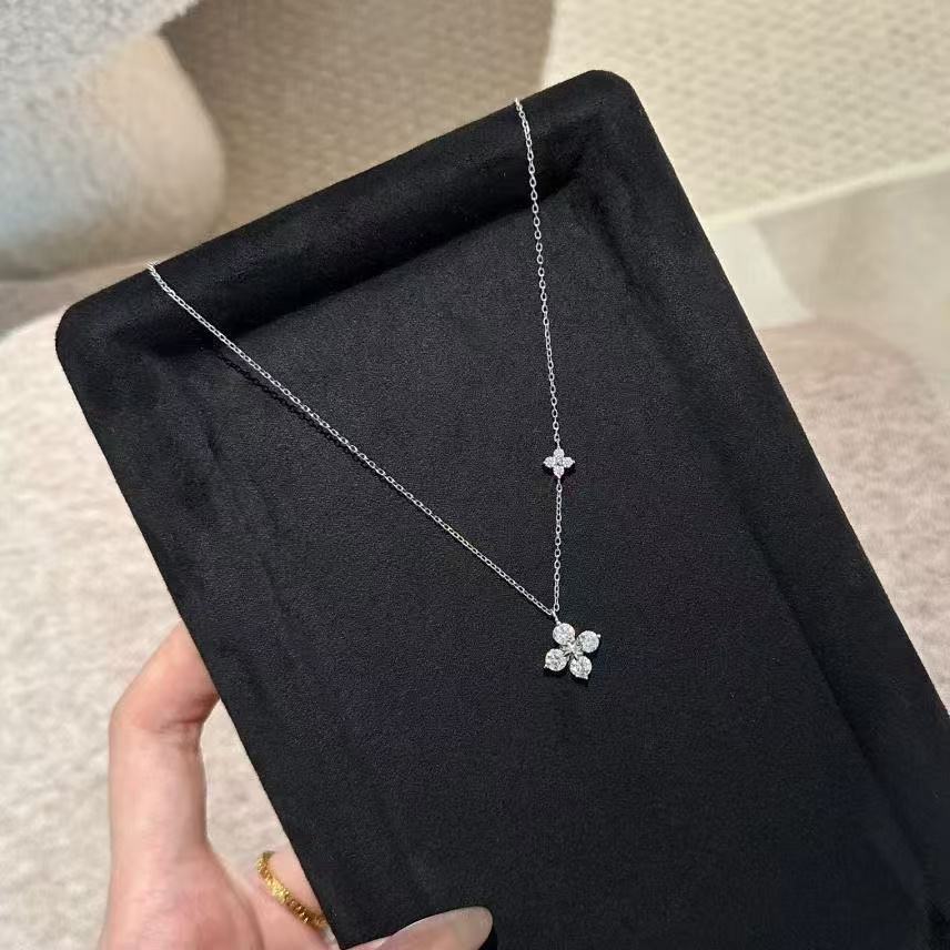 Double Clover Rhinestone Inlaid Clavicle Necklace Fashion Women Jewelry