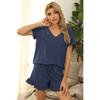 Women's Home Wear Pajamas Set Solid Color V-neck Short-sleeved Irregular Shorts Sports Leisure Home Two-piece Set