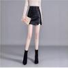 Korean Style High Waist Leather Midi Skirt with Slit - Women’s Autumn/Winter A-line Black Skirt