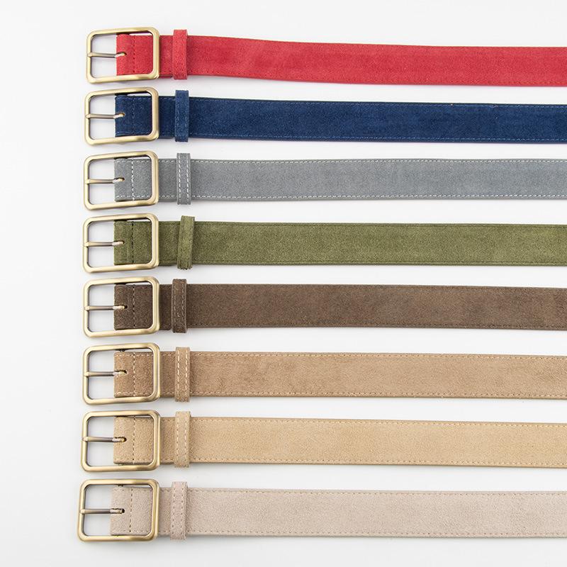 Korean Version of Simple Square Buckle Versatile Suede Belt for Women High-end Frosted Retro Dress Belt Leather Belt