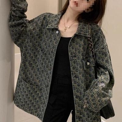 Women's Retro Print High Street Denim Jacket: American Spring/Autumn Versatile Design