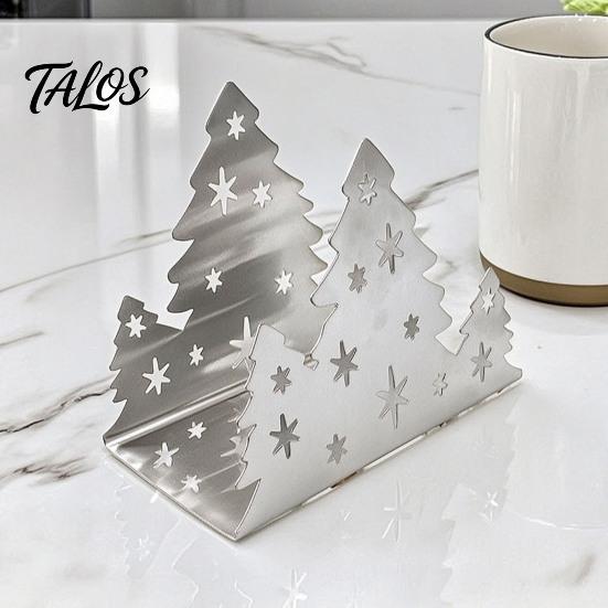 Kitchen Counter Napkin Rack Christmas Tree Holder, Stainless Steel Vertical Paper Towel Stand, Dinner Table Settings Decorative Dispenser for Holiday