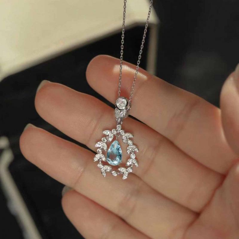 Vintage Wheat Ear Aquamarine Pendant Necklace - Classic, Light Luxury Women's Jewelry