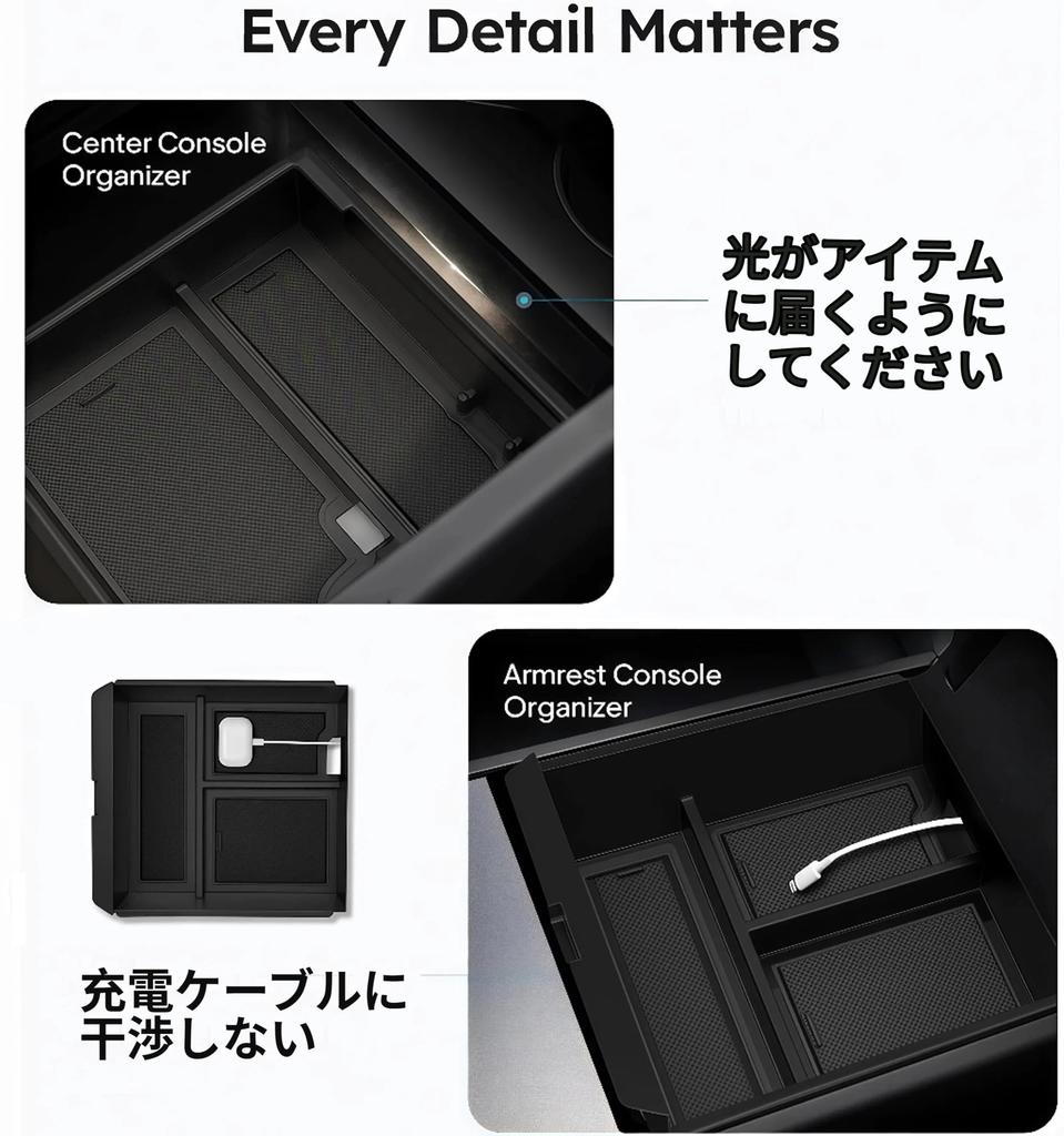 Eiksouvi Tesla Model 3 Highland Version Model Y Juniper Version 5 Pack Armrest Box with Drawer Storage and Cup Holders Center Console Organizer Box