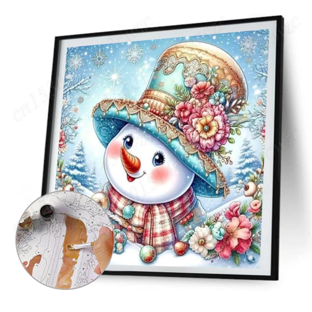 4pcs DIY Christmas Snowman Oil Painting Kit on Canvas 7.87x7.87inch Without Frame Painting by Numbers for Adults Wall Home Decor