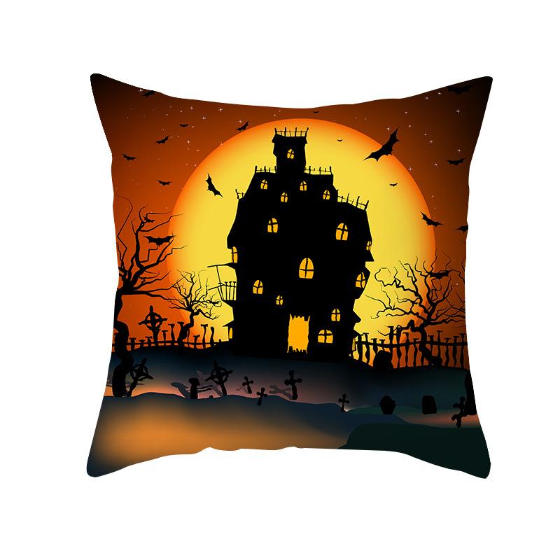 Halloween Pillow Case Cartoon Pumpkin Head Castle Peach Velvet Cushion Home Furnishings