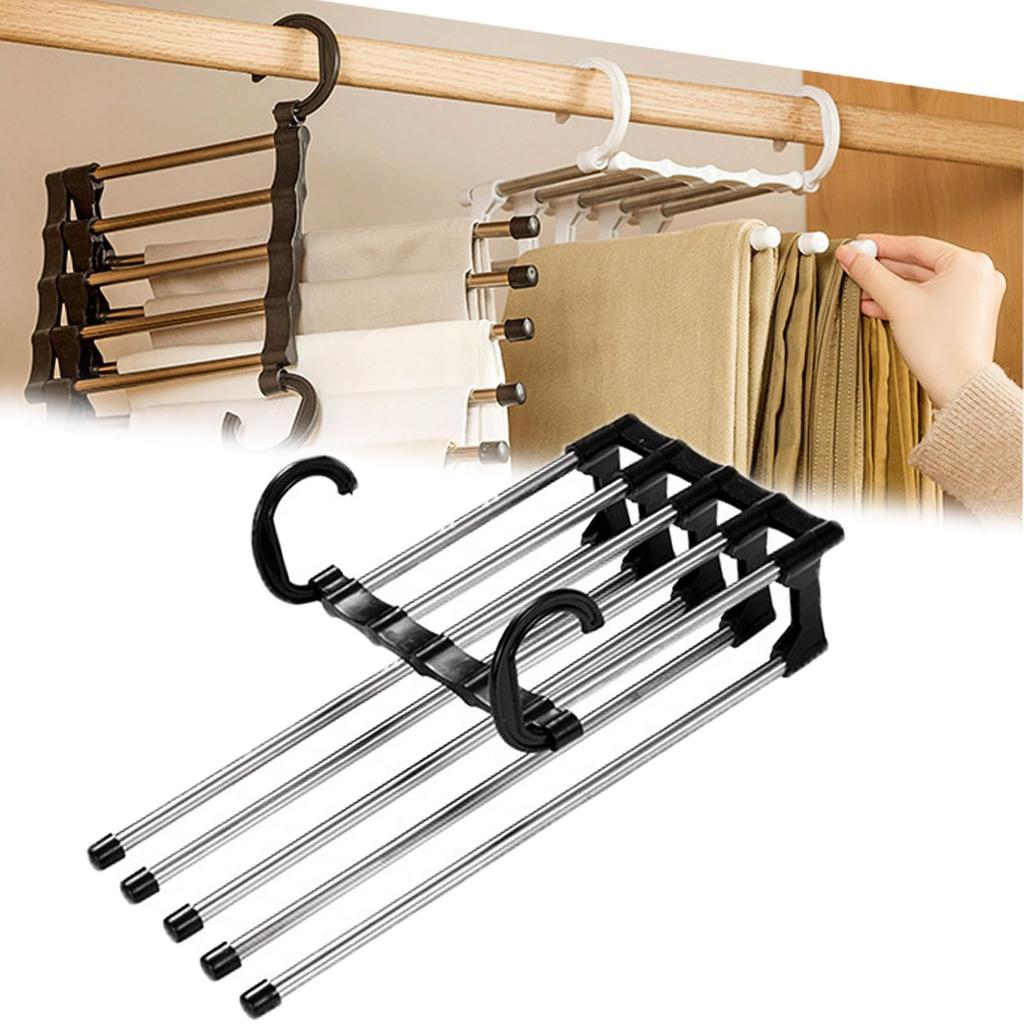 5 In 1 Magic Trouser Rack Hangers Stainless Steel Folding Pant Rack Tie Hanger Shelves Bedroom Closet Organizer Wardrobe Storage