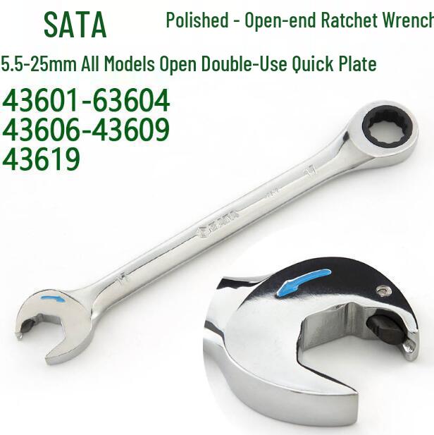 SATA Open-End Quick Ratchet Wrench Set, Fully Polished, Sizes 5.5-25mm, Models 43601, 43604-43606, 43613 43601