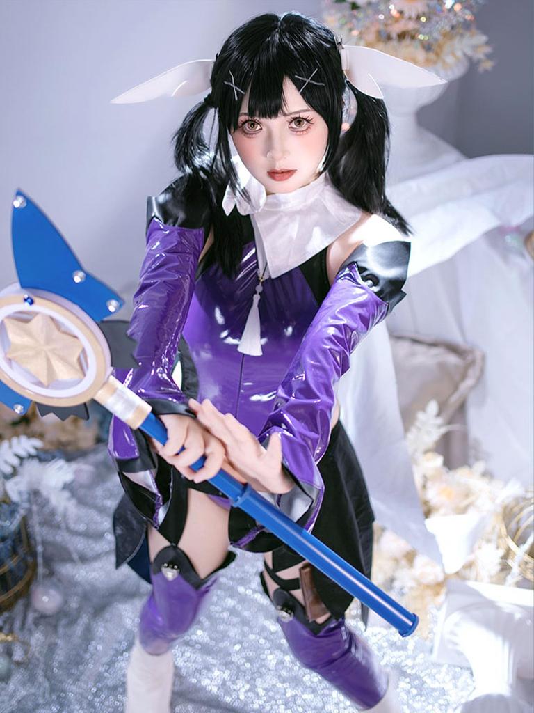 Miccostumes Erwachsenes Magical Girl Anime Spiel Ärmelloser Body und Trikot Outfit Niedliches und Moe Cosplay Kostüm für und Foto Lila Damen Set,