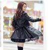 Leather jacket women's medium and long leather jacket leather trench coat autumn and winter women's clothing bubble sleeve design double-breasted