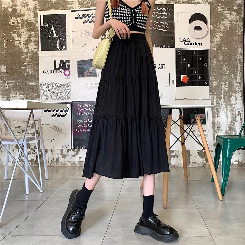 2024 Spring/Summer A-line White Midi Skirt: Versatile, Slimming, Solid Color for Women