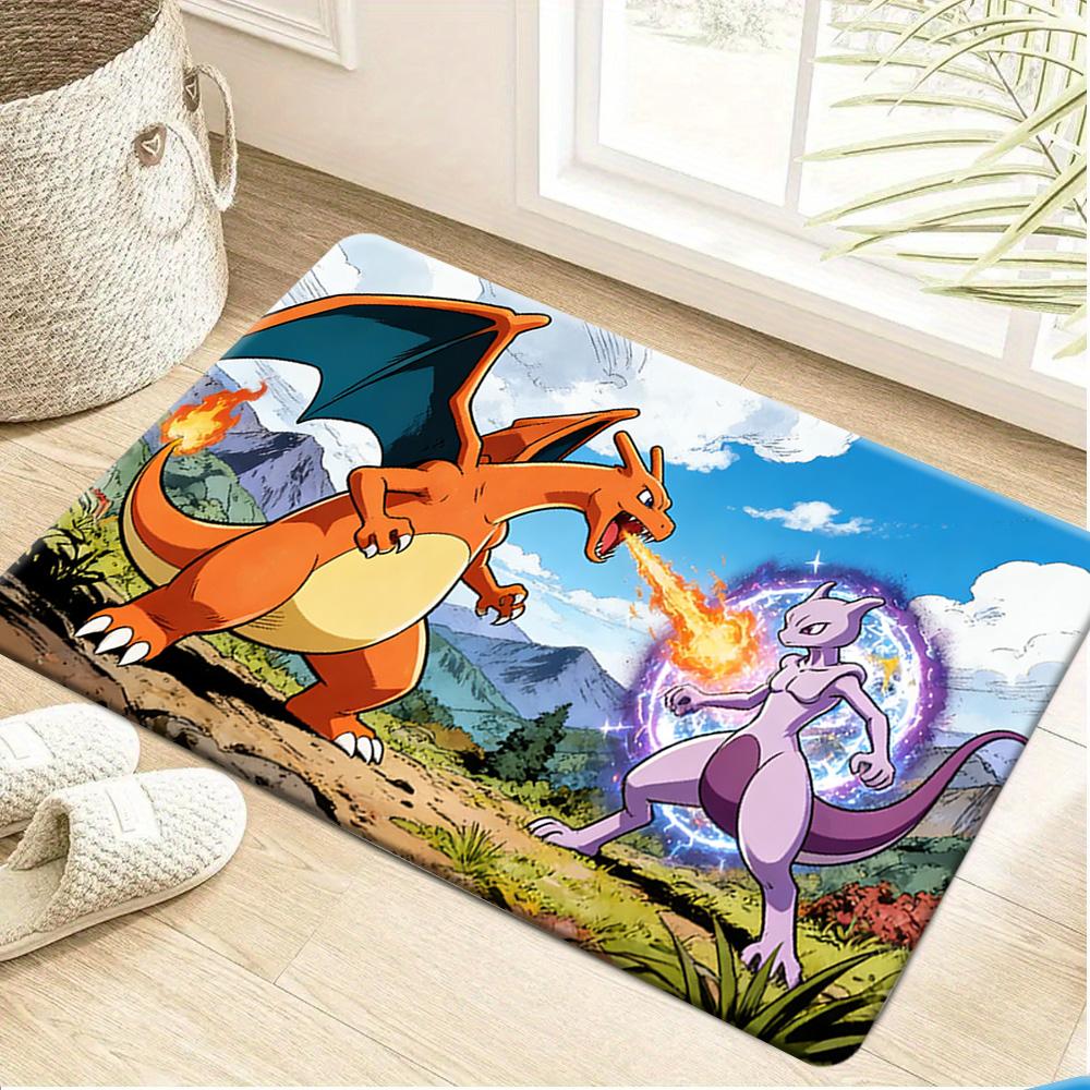 Pokemon Pikachu and Eevee Forest Lake Print Non-slip Doormat, Soft Absorbent Floor Rug for Home Decor
