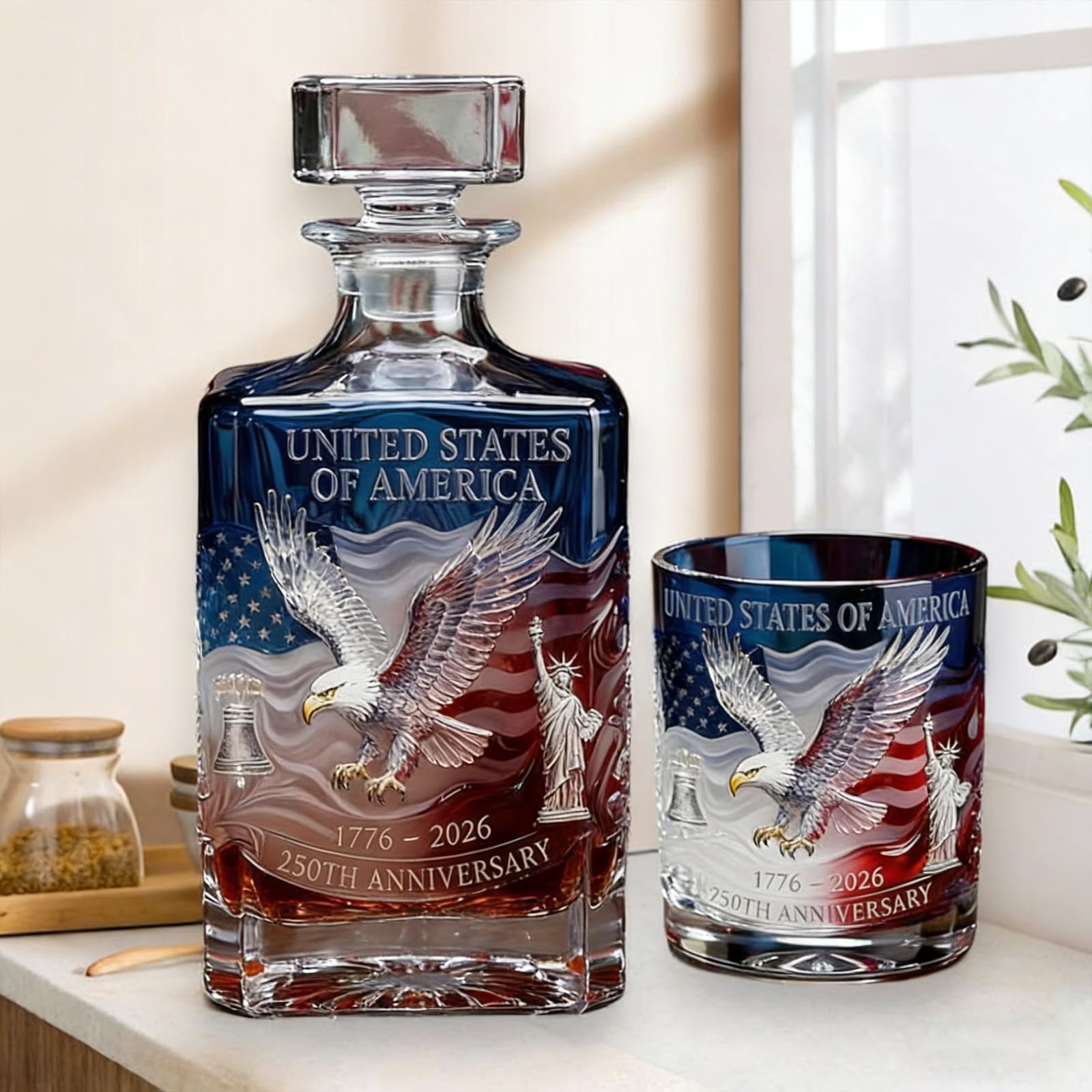 United States Of America  Anniversary Whiskey Decanter Set One Size