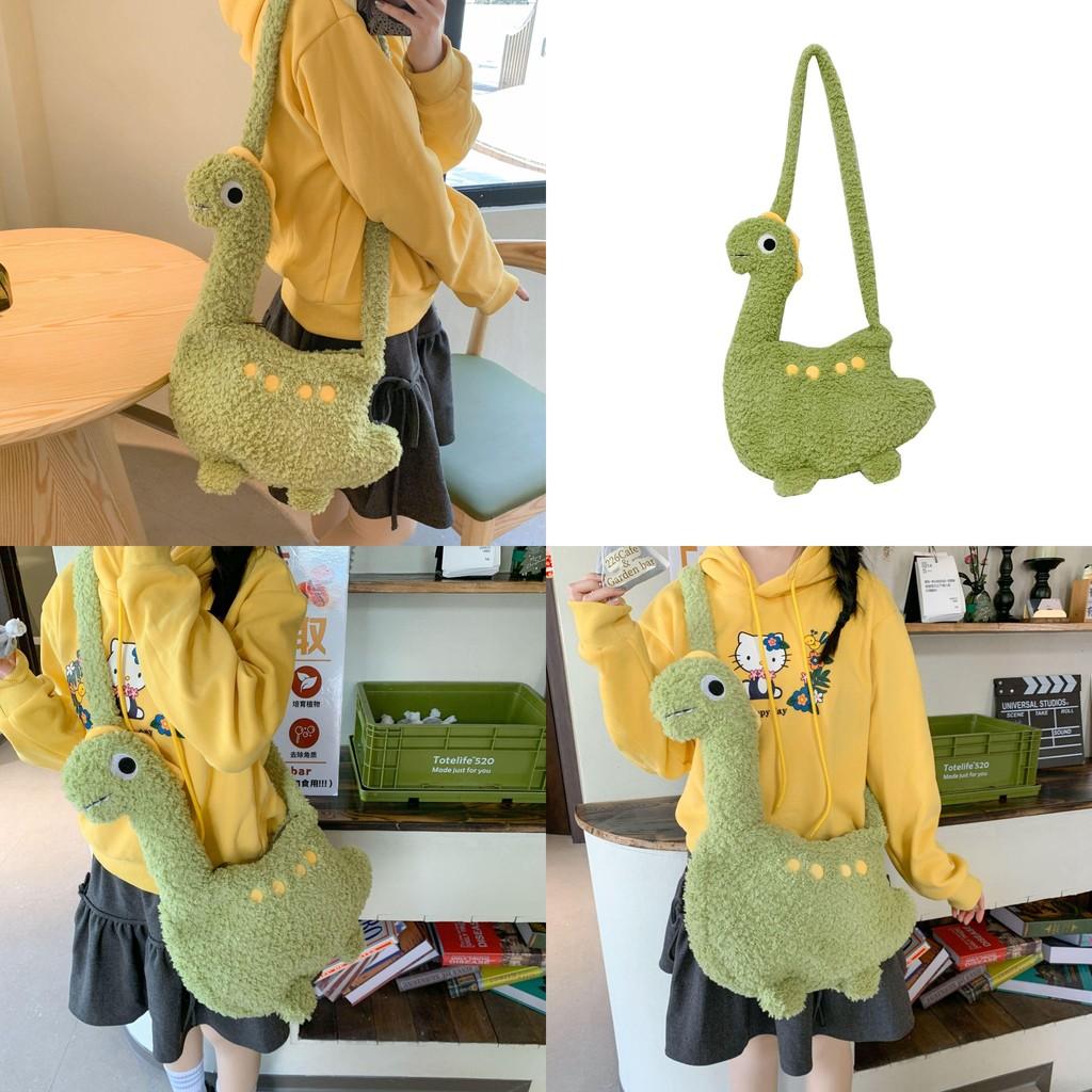 Cute Dinosaur Plush Crossbody Bag For Girls Handheld Toy Style With Elliptical Shape And Zipper