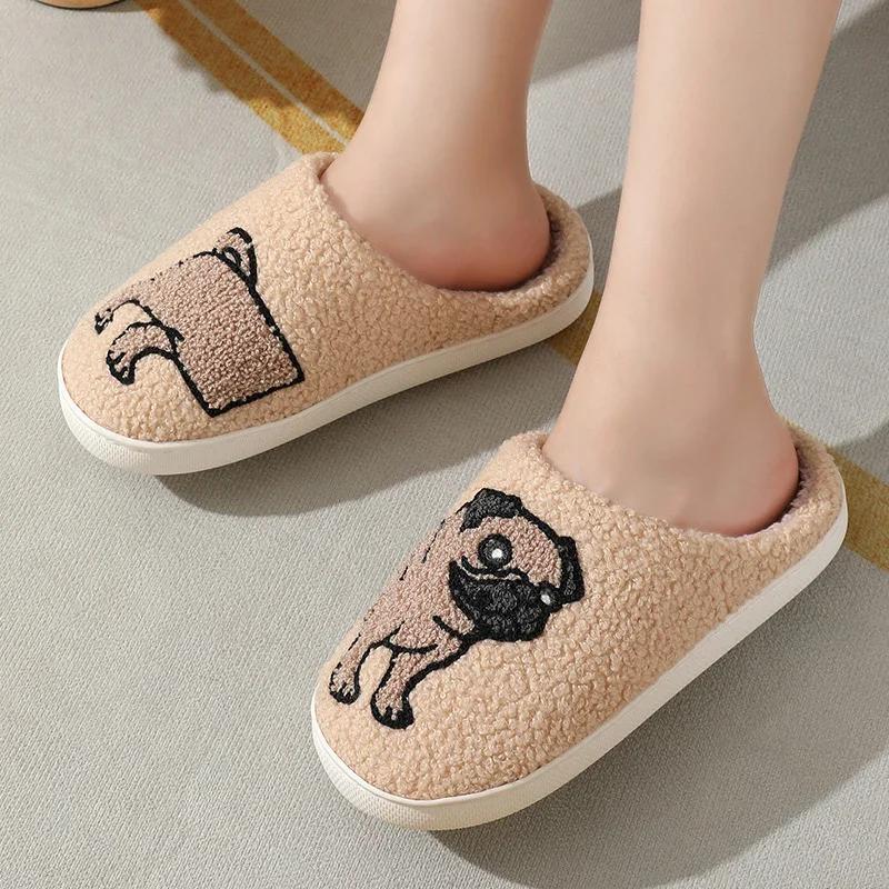 Women's Slippers Cute Cartoon Dog Winter Indoor Men Shoes Warm Non-Slip Good Breathable Comfy Couple Shoes