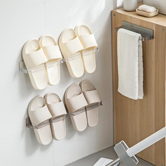 Waterproof Transparent Strong Load Bearing Space-saving Slippers Rack Wall Mounted Punch-free Drain Shoes Shelf Washroom Supplies