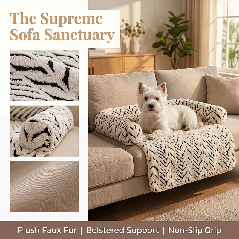 Pet Sofa Bed Mat with Side Bolsters Dog Cat Bed Soft Fluffy Anti-slip Couch Protector Sleeping Cushion for Small Medium Dogs Cat