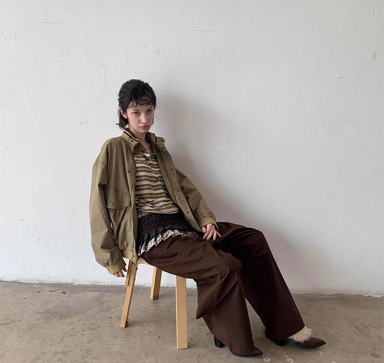 PLUS Vintage Washed Cotton Women's Jacket, Fall 2025 New Loose Stand Collar Workwear.