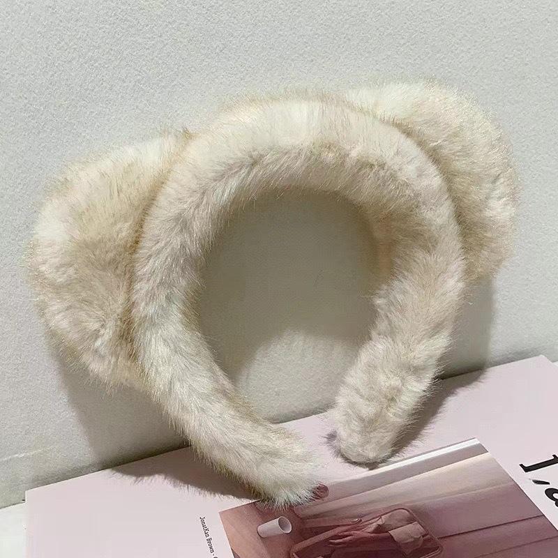 Imitation Mink Fur Wide Edge Headband for Women - Autumn/Winter Face Washing Accessory