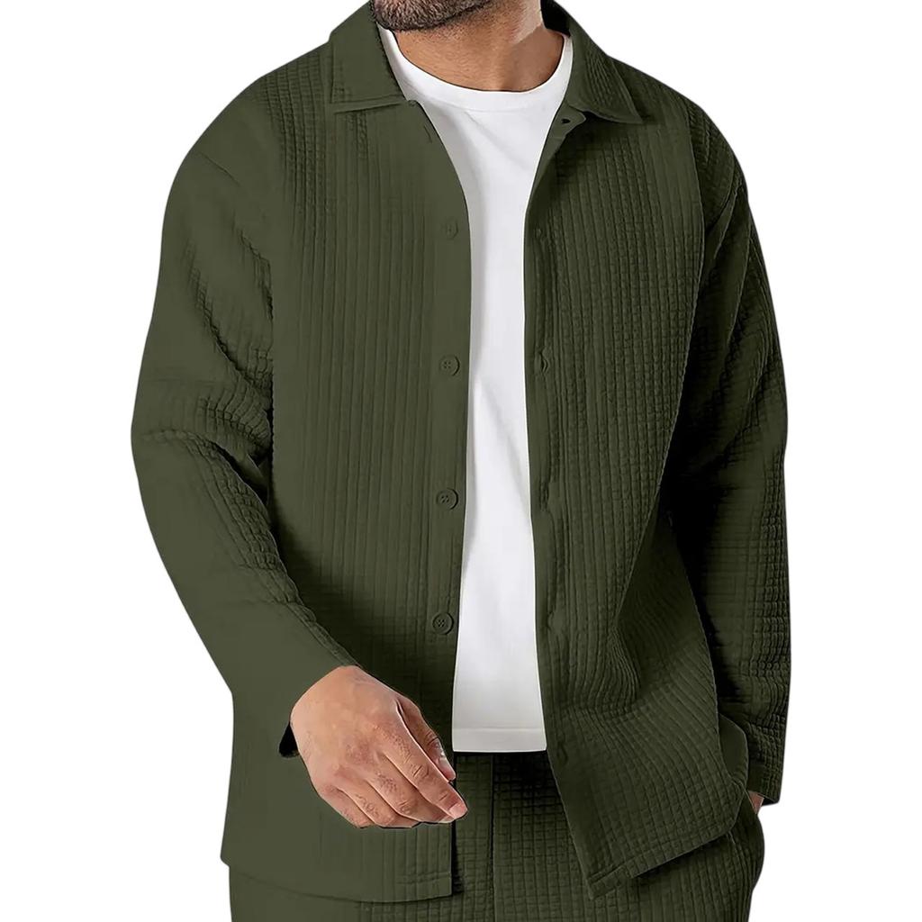 Herren Knitterarm Klein Kariert Revers Jacke Anzug Herren Modischer Langarm Hosenanzug