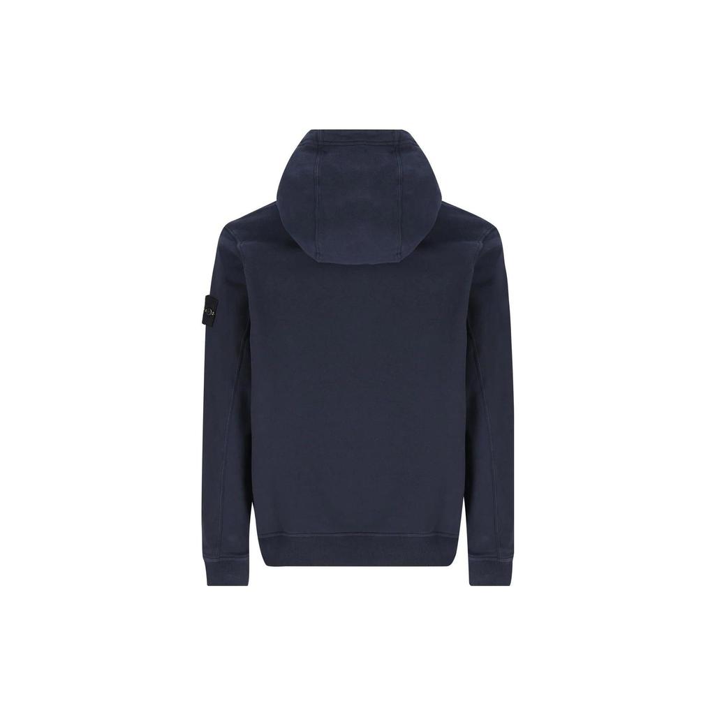 STONE ISLAND Solid Color Logo Hooded Long Sleeve Pullover Sweatshirt Men Sweatshirt Blue 791561720-V0020