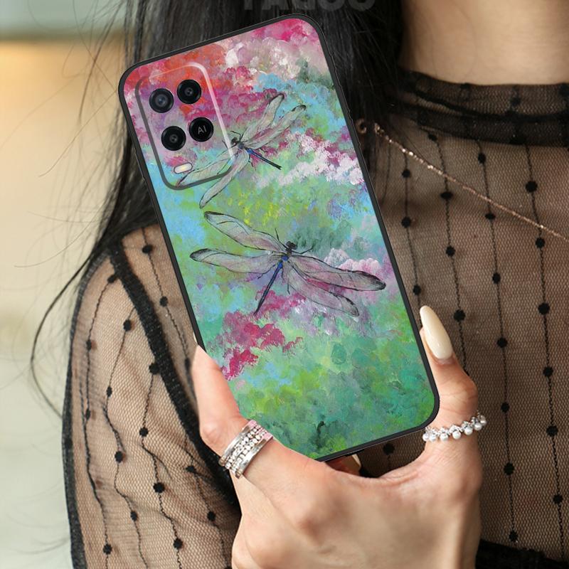 Luxury Dragonfly Case For Oppo A16 A76 A96 A17 A18 A60 A80 A40 A38 A58 A78 A98 A94 A74 A54 A15 A57 A77 A5 Pro