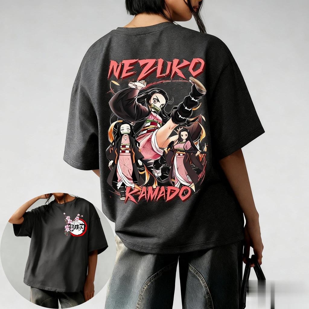 Unisex Demon Slayer Anime T Shirt Women Unisex Short Sleeve Tee Nezuko Kamado Print Casual Streetwear Summer Trendy Top