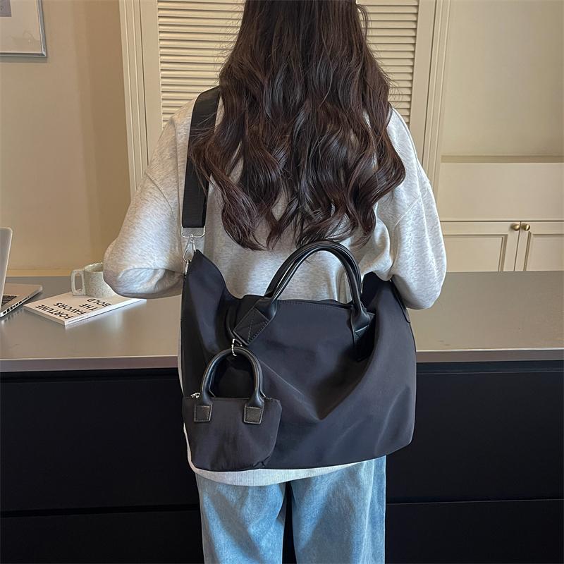 Borsa a Tote in Tela di Grande Capacità per Donna, Borsa a Spalla Casual con Manico in Pelle