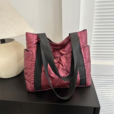 Casual Tote Bag for Women Space Cotton Shoulder Bag Large Capacity Ladies Puffy Handbags Quilted Work Commute Shopping Bag
