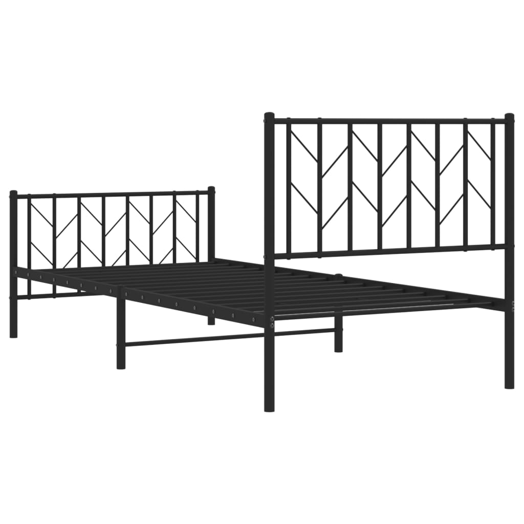 Metal Bed Frame with Headboard and Footboard Black 90x190 cm