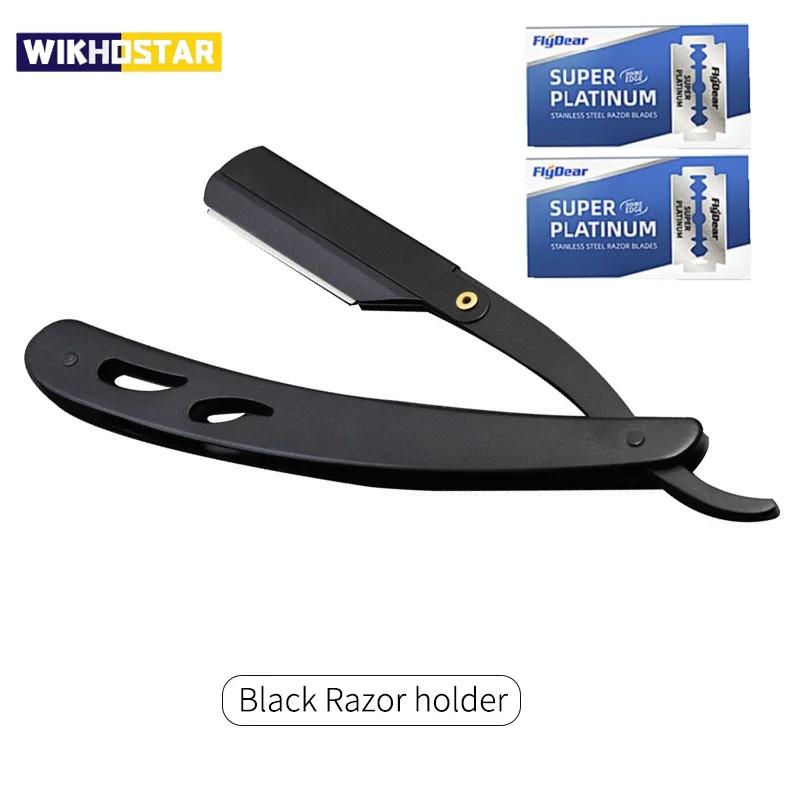 Männer Rasur Barbier Rasiermesser Schwarz Klassisch Klappbares Rasiermesser Achselhaare Schamhaare Rasierer Edelstahl Rasiermesserhalter