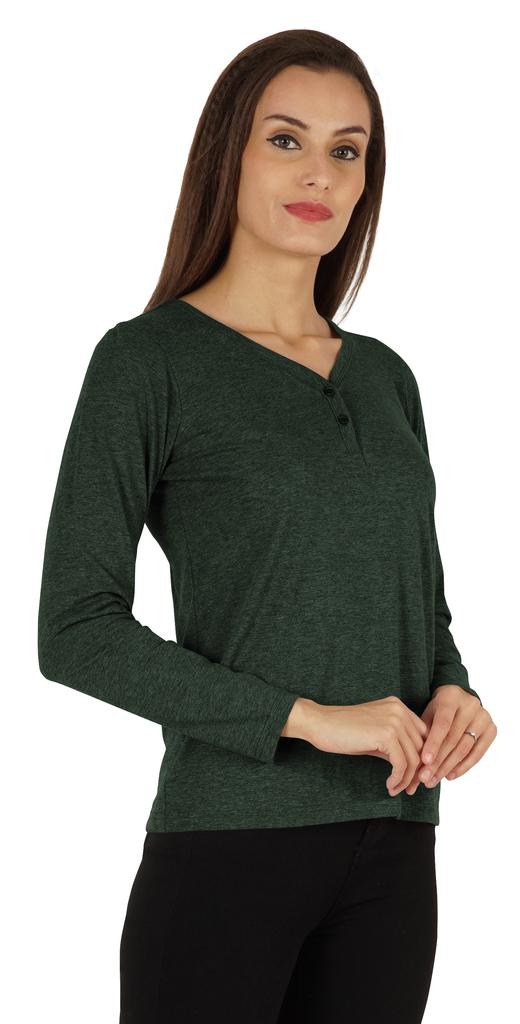 Inkmeso Solid Button Henley T-shirt For Women  S Casual Basic  Long Sleeve  Tee