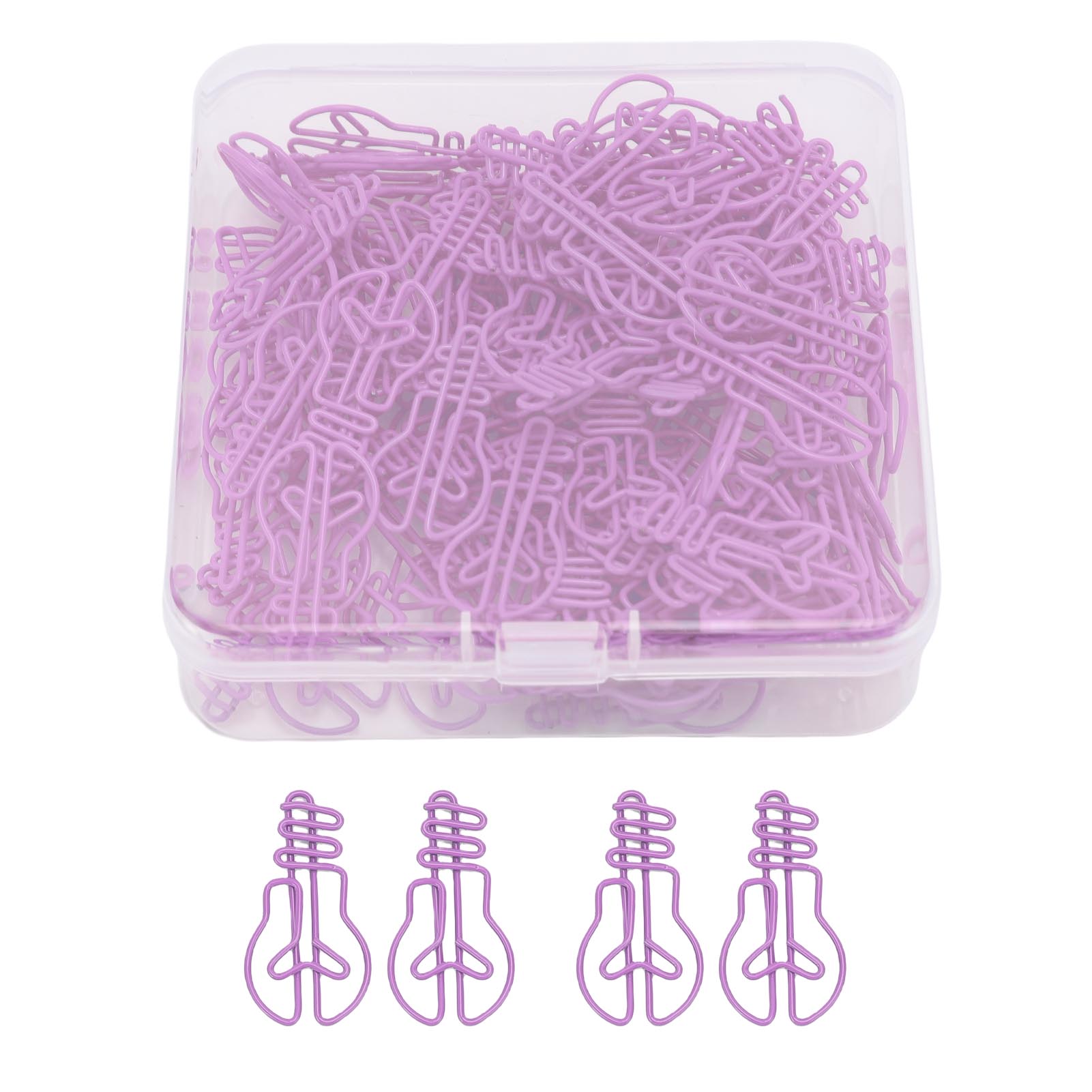 

100Pcs Light Bulb Shaped Paper Clips Metal Decorative Paperclip Set for Calendar Journal Scrapbooks Violet