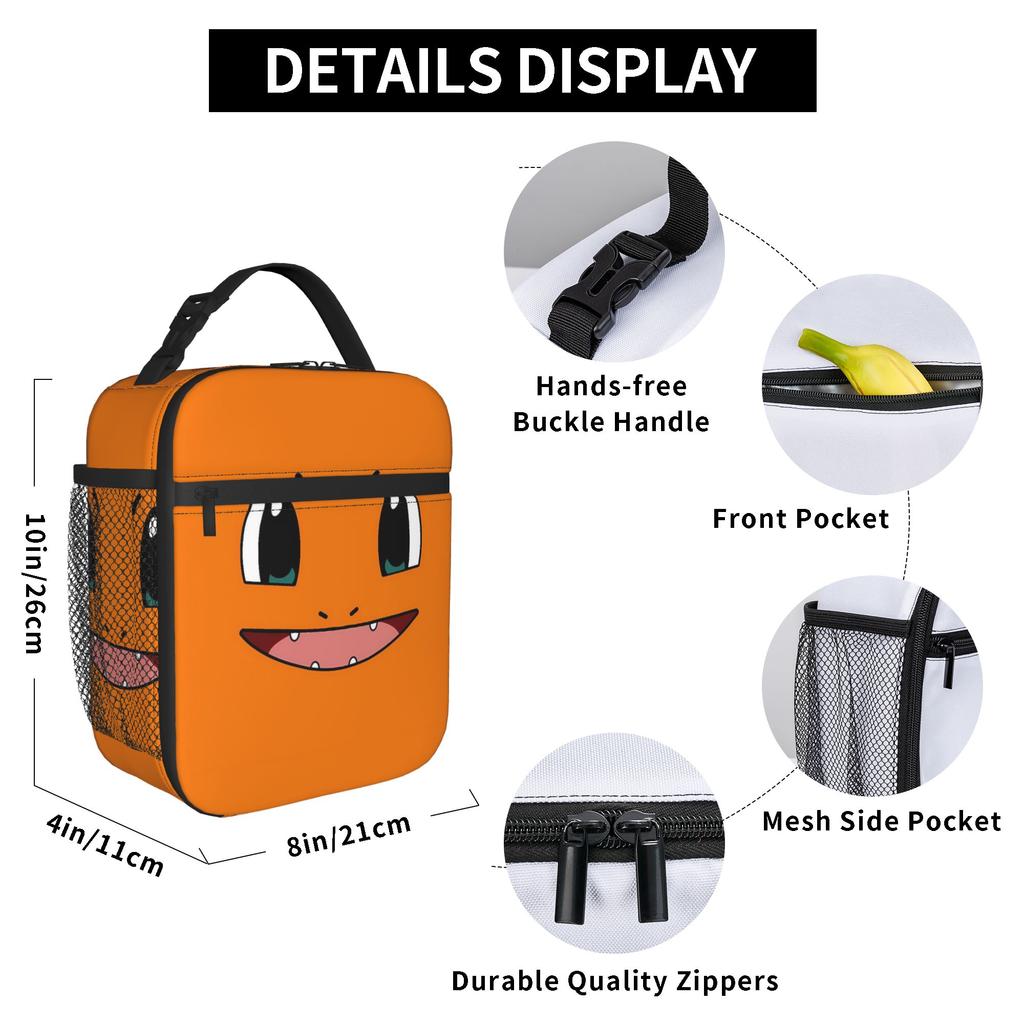 Charizard Simple Face Anime Lunch Bag For Child Print Outdoor Picnic Lunch Box Casual Convenient Oxford Cooler Bag