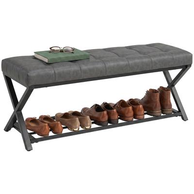 Shoe Bench, Entryway Bench with Faux Leather Cushion, Shelf, Load Capacity Up To 220 Kg, for Hallway, Entryway, 112 X 37 X 47 Cm, Dark Grey