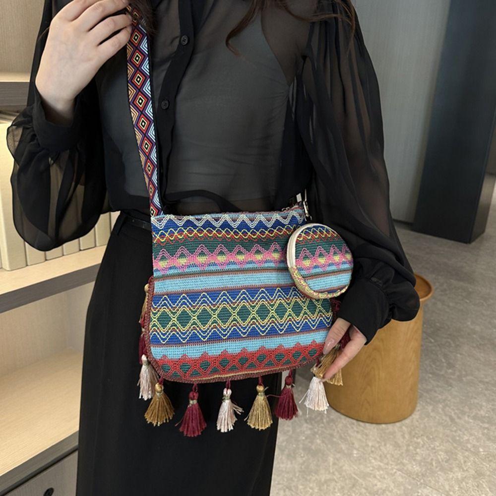 Tassel Fringe Shoulder Bag Large Capacity Bohemian Shoulder Bag Handbag with Coin Purse  Travel