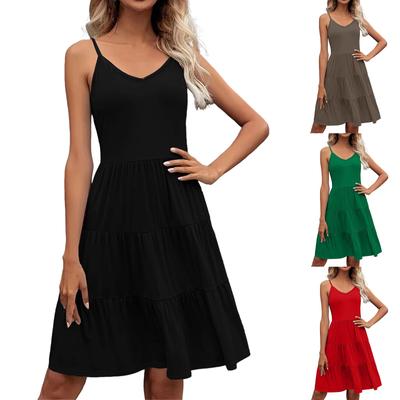Women's Fashion Solid Color Sleeveless Strapless Three-Part Multi-Layered Pleated Dresses