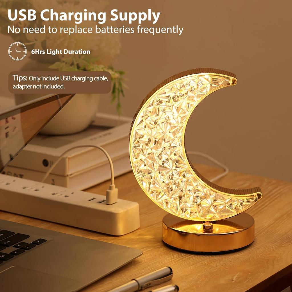 Sypialnia Kryształowy Dotyk Ściemniająca Nocna Lampka Dziewczęca Pokój Wystrój Domu Estetyka USB Nocna Lampa LED Ambient Table 3D Księżycowa Lampa