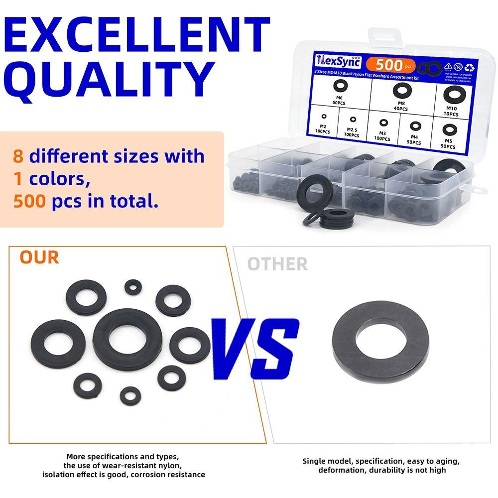 500Pcs Flat Nylon Washer 8 Sizes Insulation Gasket Ring New Plane Spacer