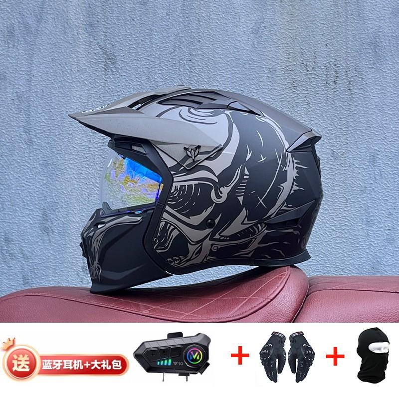 Full Face Motorcycle Helmet With Detachable Bluetooth Module ABS Shell Unisex All Season Retro Style