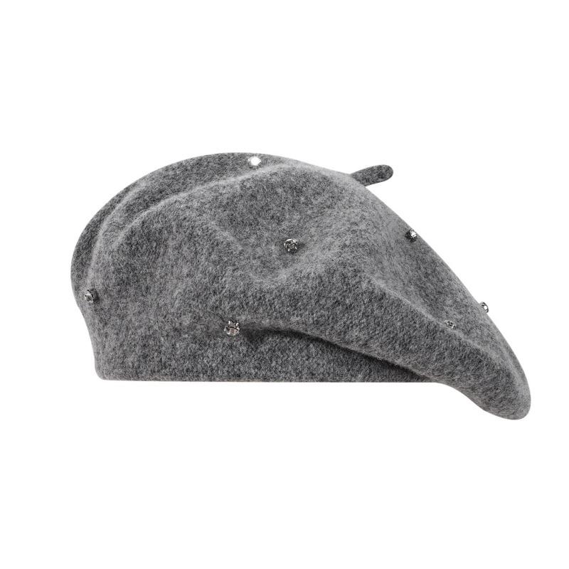 Women S Wool Beret Hat With Rhinestones Vintage Multi Color Face Slimming