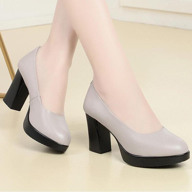 Fashion AIYUQI High Heel Women Shoes New 2024 Spring Genuine Leather Fashion Large Size Thick Heel Women Dress Shoes