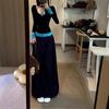 Spring Autumn Fake Two Pieces Patchwork T-shirt Women Long Sleeve All-match Bottomed Tee Slim Pullover Top