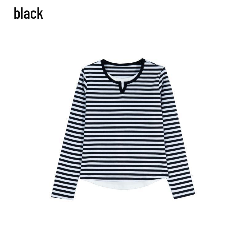 

A362 Striped Faux Layered Long Sleeve Top M чёрный