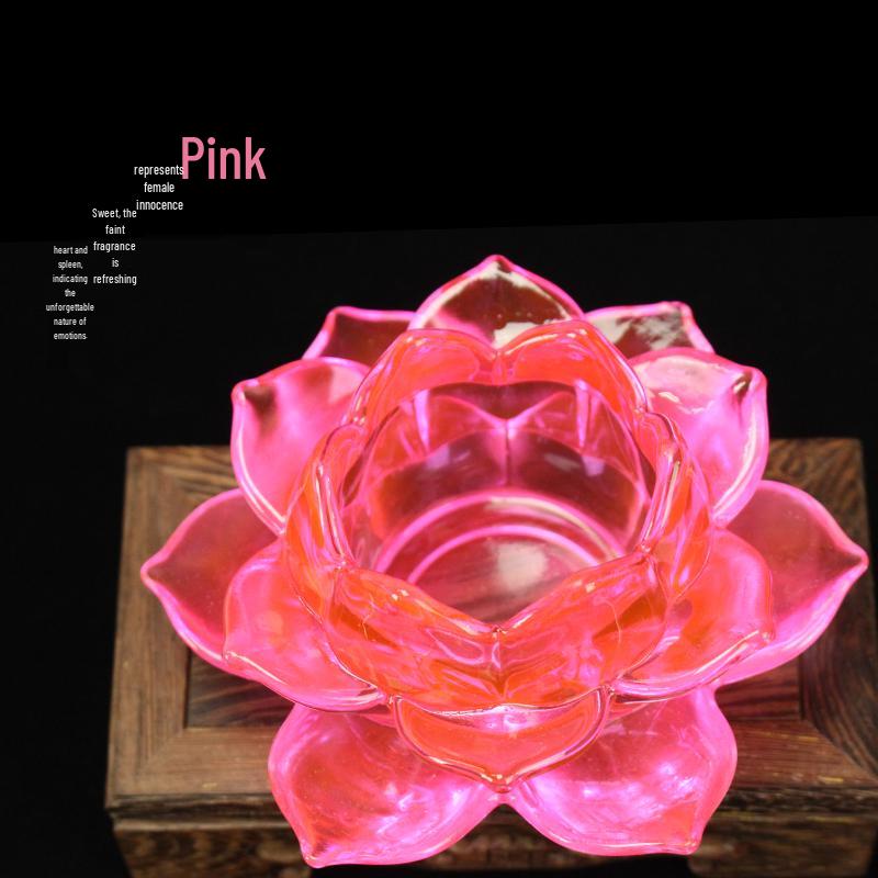 Windproof Crystal Glass Lotus Butter Lamp Holder for Buddha Offerings—Eternal Candle Holder