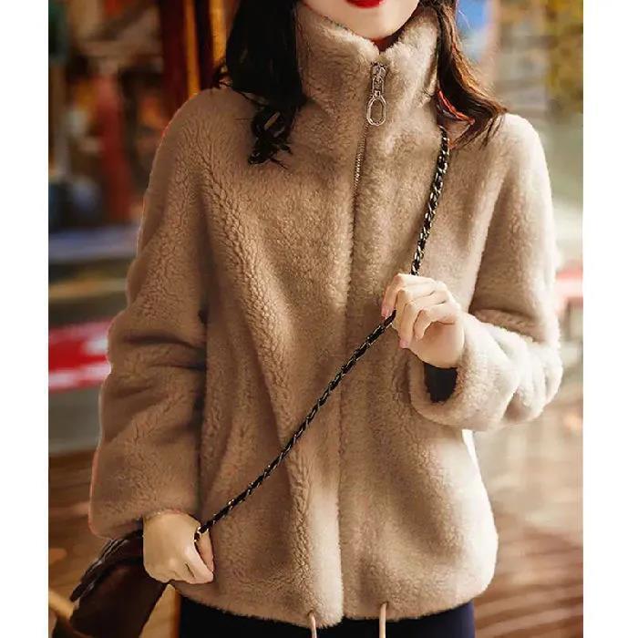 Autumn and winter wear double-sided coral fleece jacket with fleece and thickened stand-up collar loungewear sweater women's tide