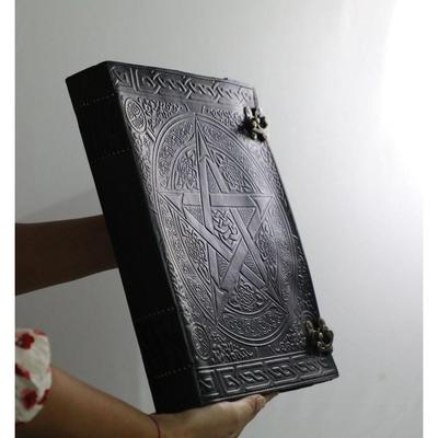 Fat Leather Journal Large 400 Pages Black Pentacle Grimoire Book of Shadow Leather Notebook Journal Blank Handmade Book Sketchbook