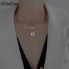 925 Sterling Silver Circle Bar Necklace For Women Double Layer Geometric Necklace Friendship Jewelry Gifts